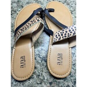 a.n.a A New Approach Women's Strap Band Sandals Size 8M Leopard Print Black Toe